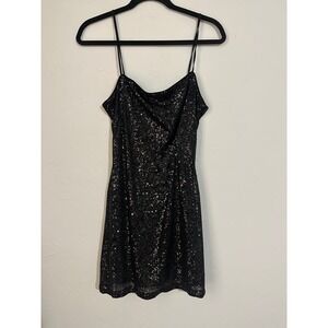 H&M Divided Black Sequin‎ Cowl Neck Spaghetti Strap Mini Dress Party
